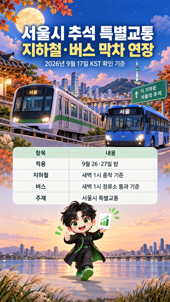 2026년 9월 17일 KST 기준으로 확인된 서울시 추석 특별교통 계획이다.