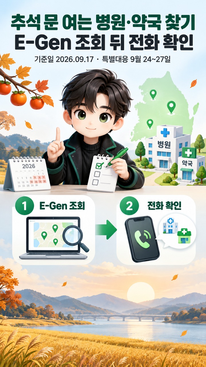 2026 추석 문 여는 병원·약국 찾기, E-Gen 조회 뒤 전화 확인이 필요한 이유
