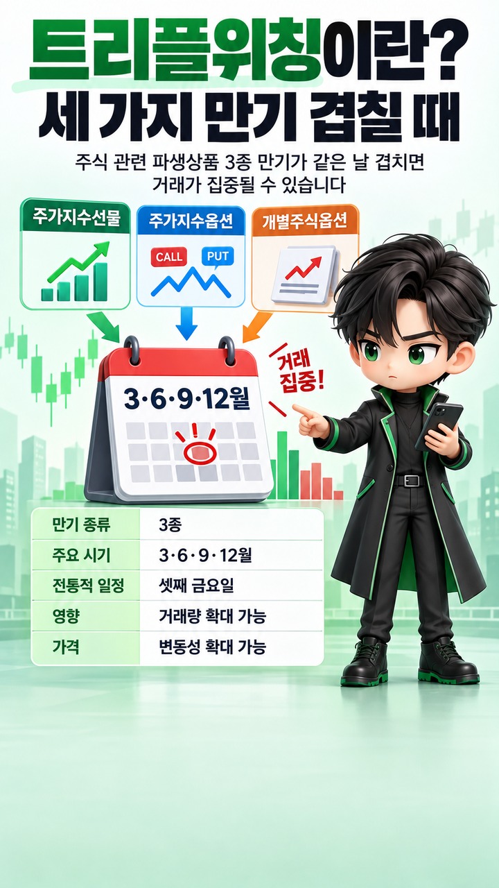 트리플위칭이란? 세 가지 파생상품 만기가 겹칠 때 거래가 몰리는 이유# 트리플위칭이란? 세 가지 파생상품 만기가 겹칠 때 거래가 몰리는 이유