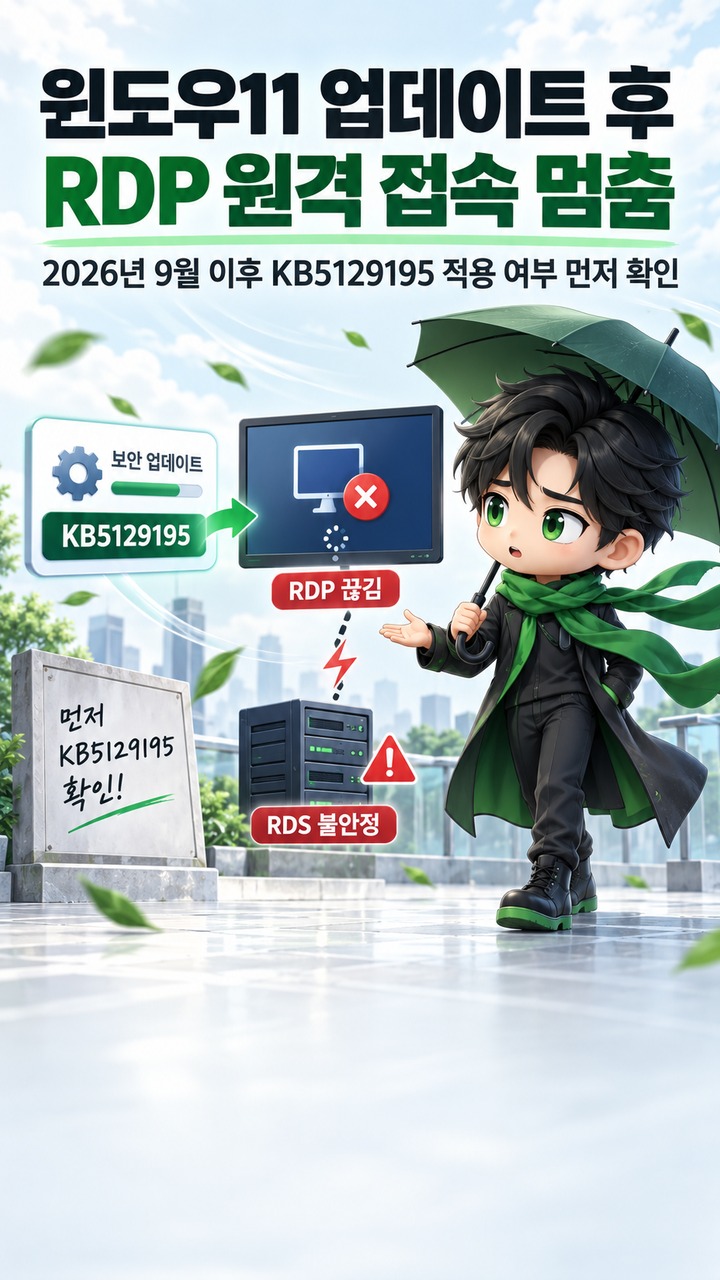 Windows 11 업데이트 후 RDP 원격 접속 멈춤, KB5129195 적용 여부 확인해야 하는 이유