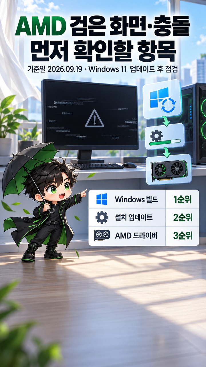 Windows 11 업데이트 후 AMD 그래픽 검은 화면·충돌이 생겼다면 먼저 확인할 항목