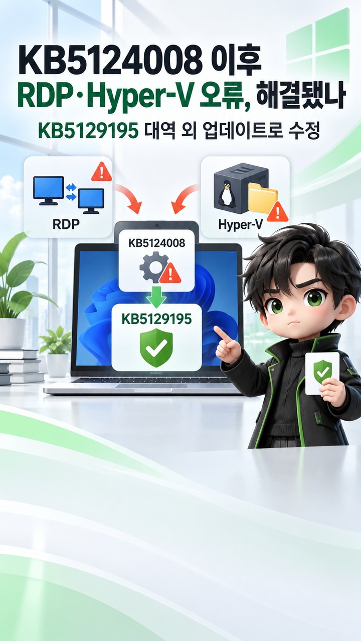 KB5124008 이후 RDP·Hyper-V 공유 오류, KB5129195 설치하면 해결됐나
