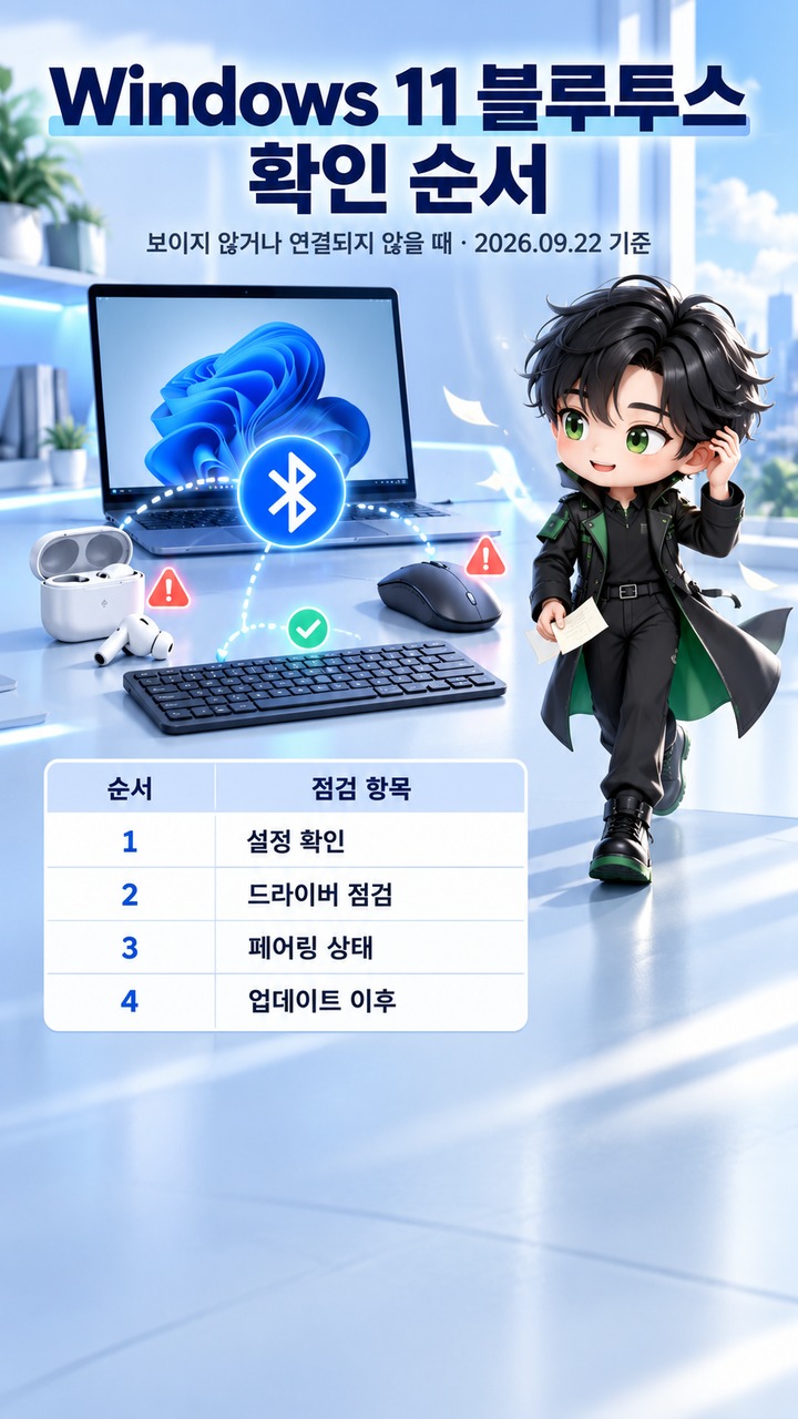 Windows 11에서 블루투스가 사라지거나 연결되지 않을 때 확인할 순서