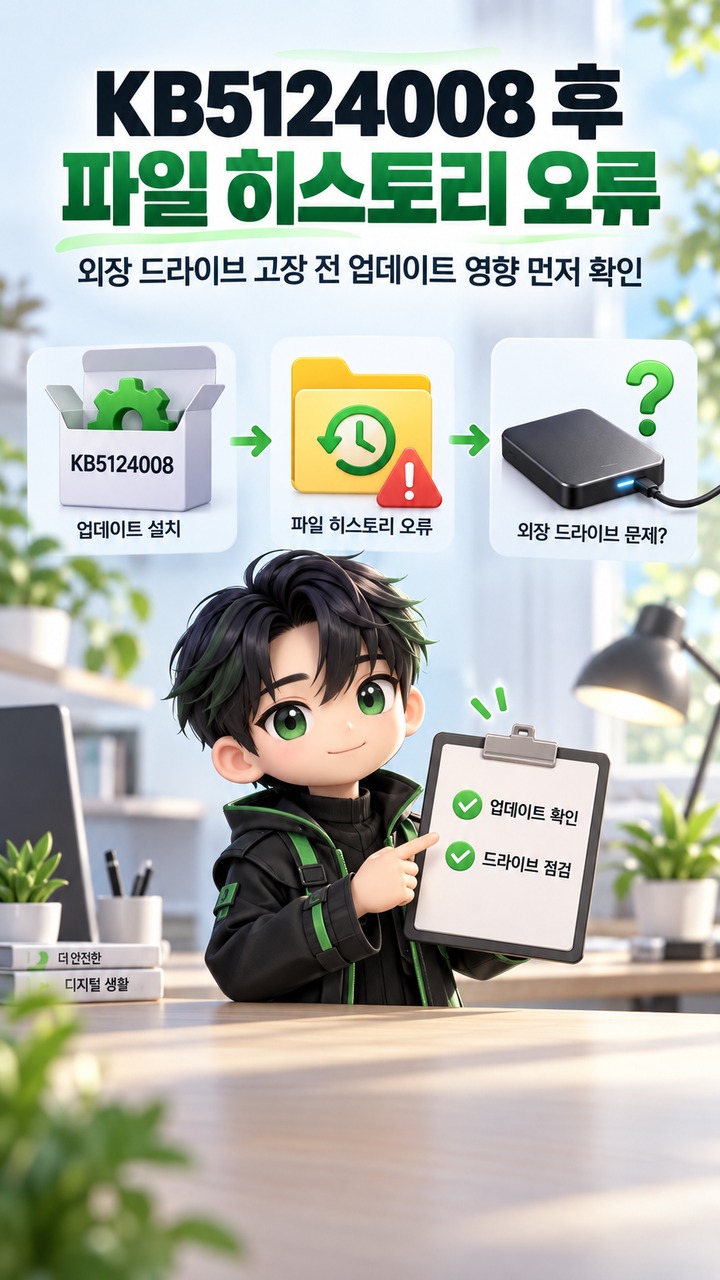 Windows 11 KB5124008 설치 후 파일 히스토리 오류, 외장 드라이브 문제인지 확인하는 방법